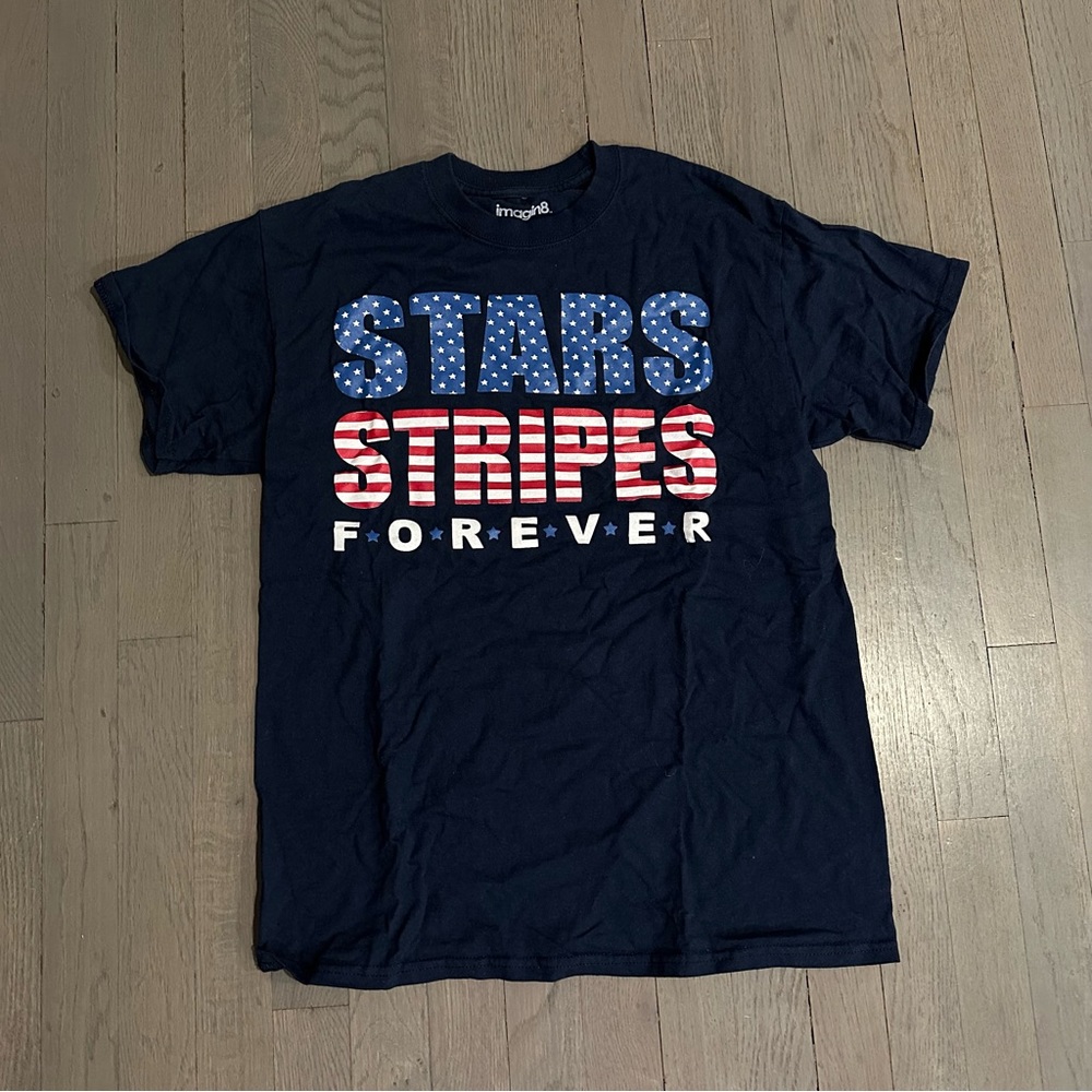 imagin8 Stars Stripes Forever USA Short Sleeve Navy Blue Patriotic Tee Shirt